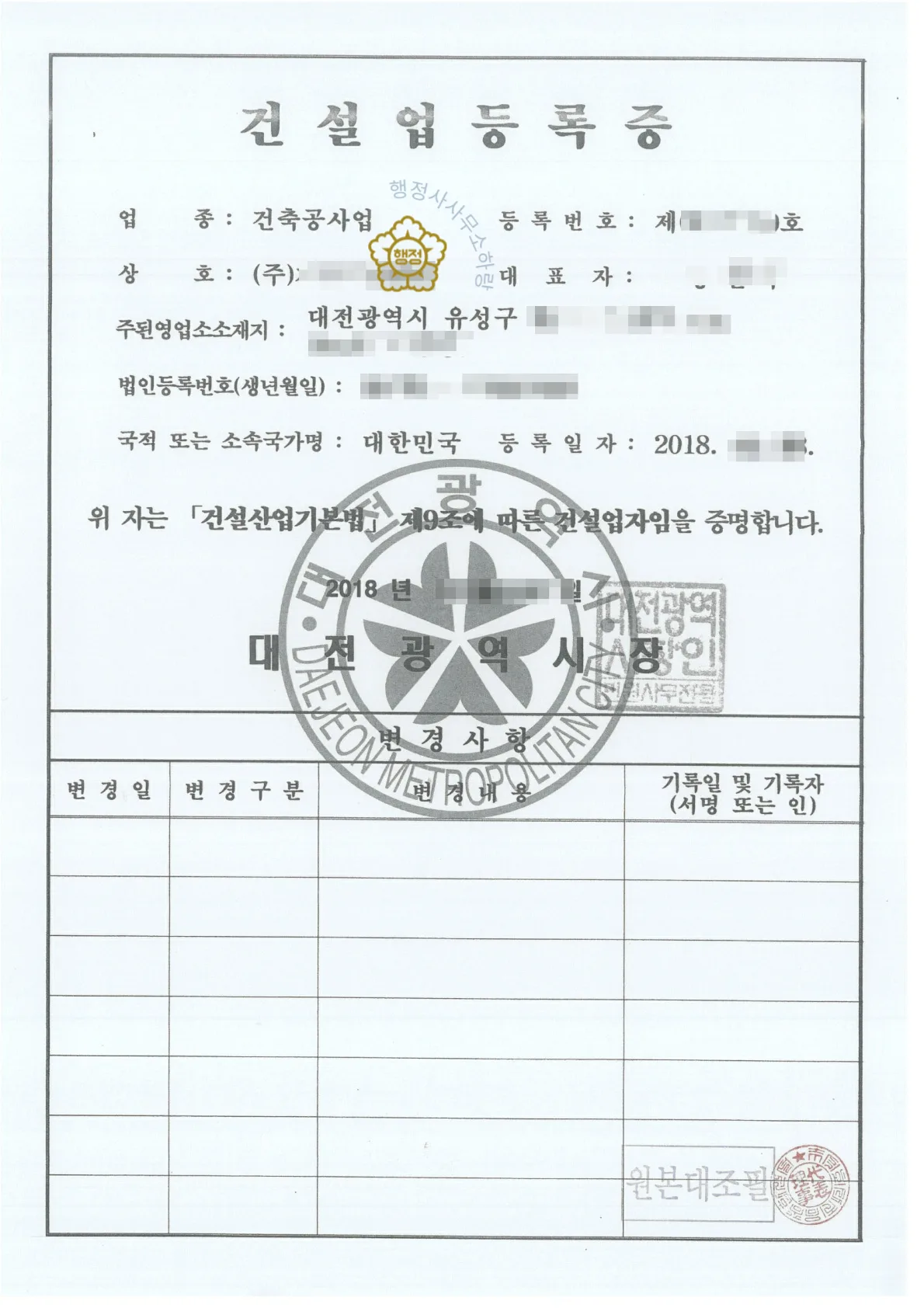 건축공사업 양도 사례 관련 서류