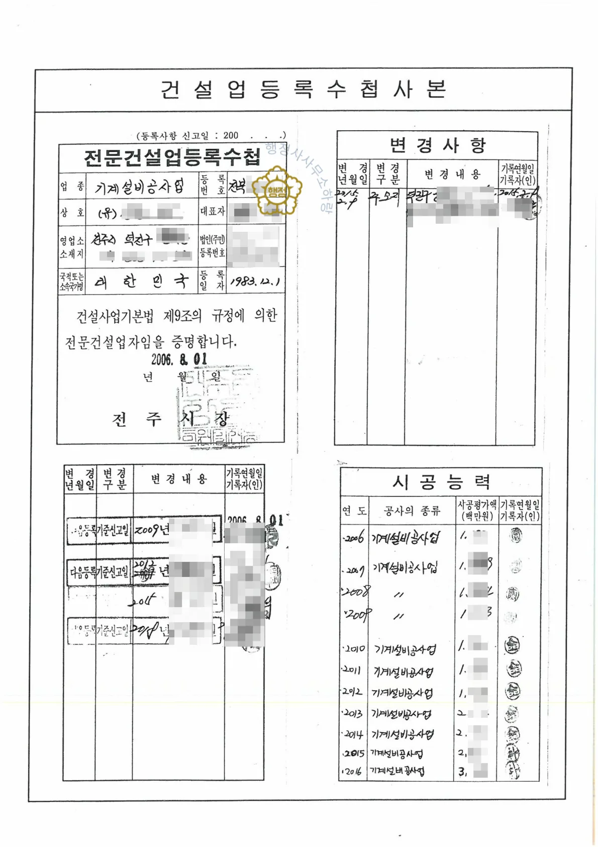 기계설비공사업 양도 사례 관련 서류