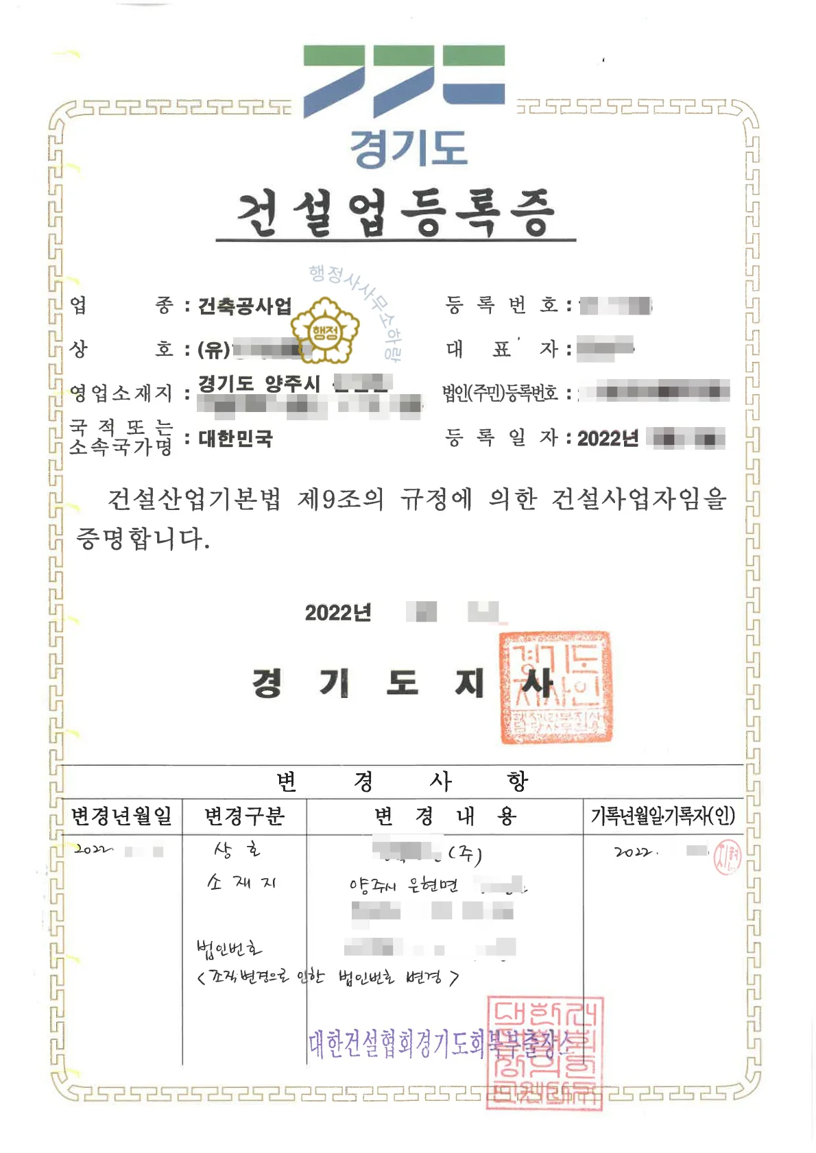 건축공사업 양도 사례 관련 서류