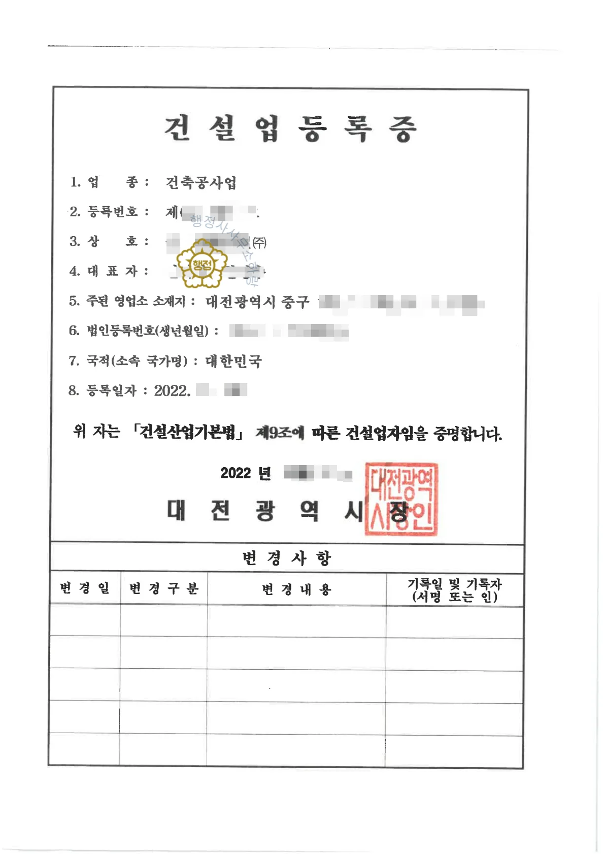 건축공사업 양도 사례 관련 서류