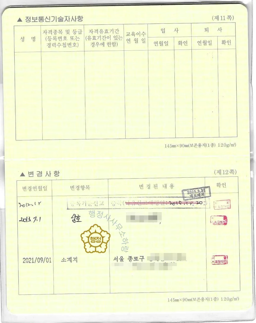 정보통신공사업 분할합병 양도 사례 관련 서류